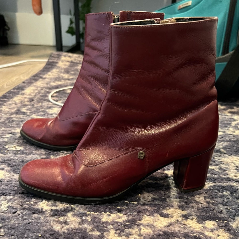 Vintage free people style Red burgundy Leather made in Italy ankle heeled boots